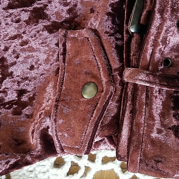 Crushed Velvet Eggplant Coloured Moto Jacket - Picture 6 of 11